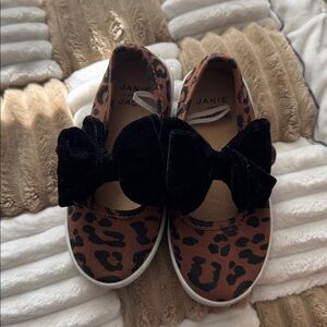 Janie and Jack Brown Leopard Shoes with Black Velvet Bow